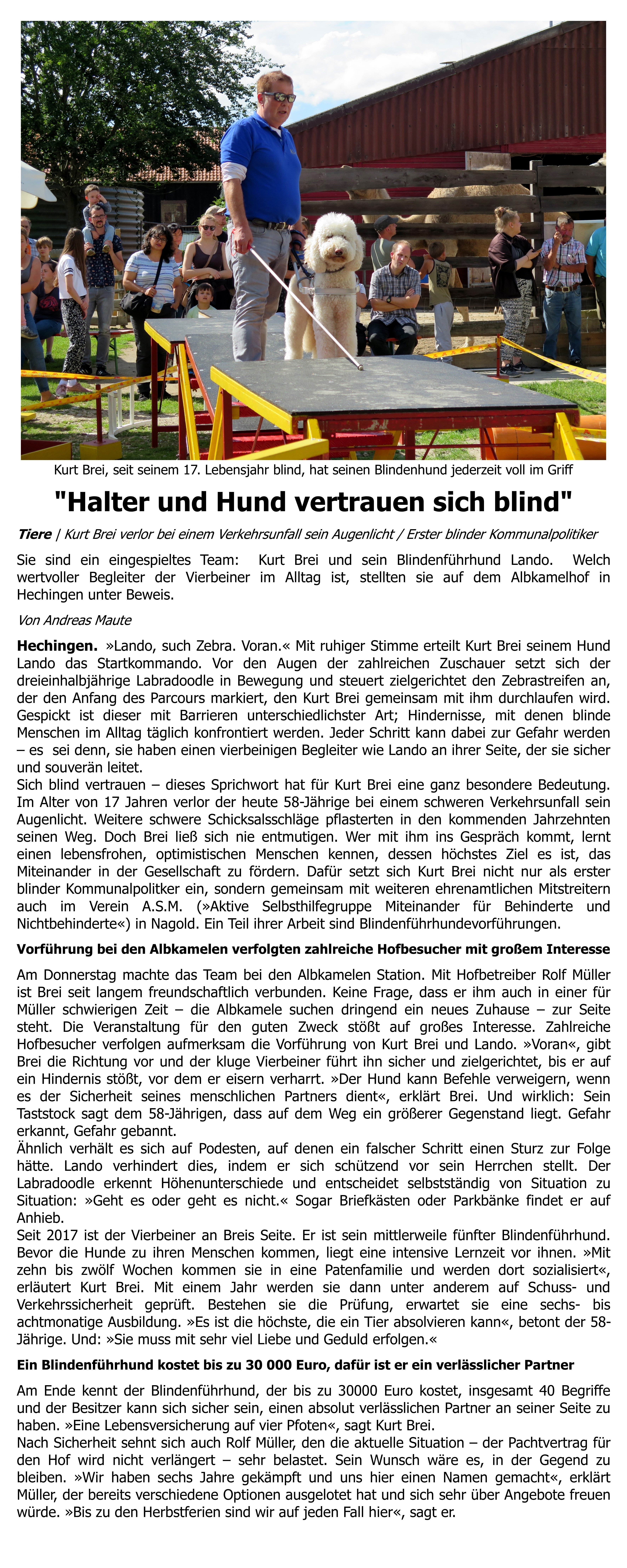 09. Zeitungsbericht: Halter und Hund vertrauen sich blind